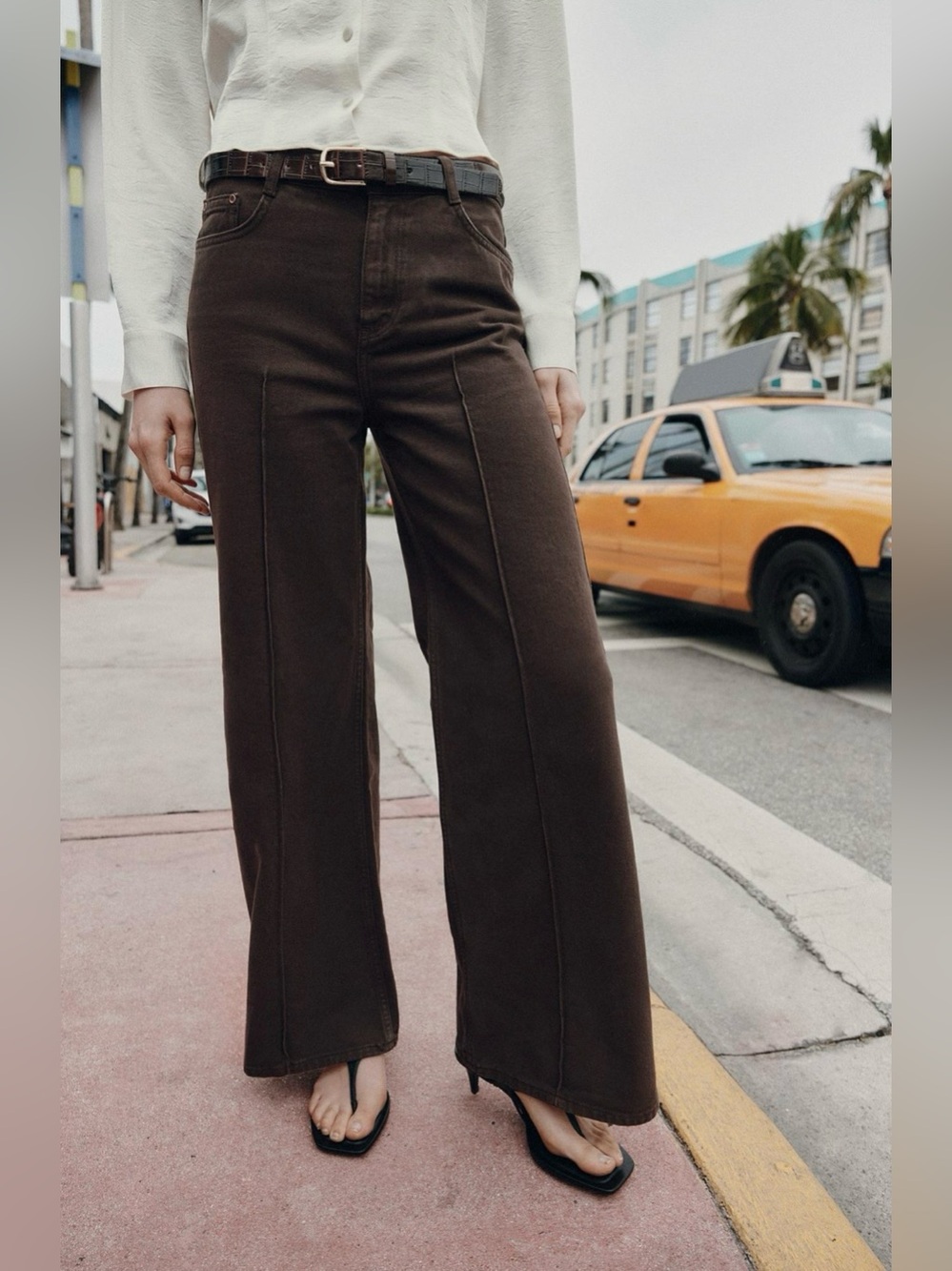Zara high-waisted wide leg belted jeans